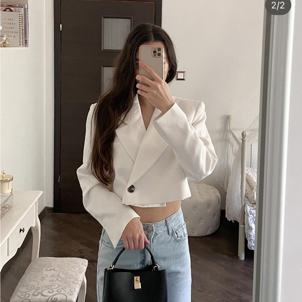 Zara blazer cropped double breasted oyster white - Picture 5 of 10